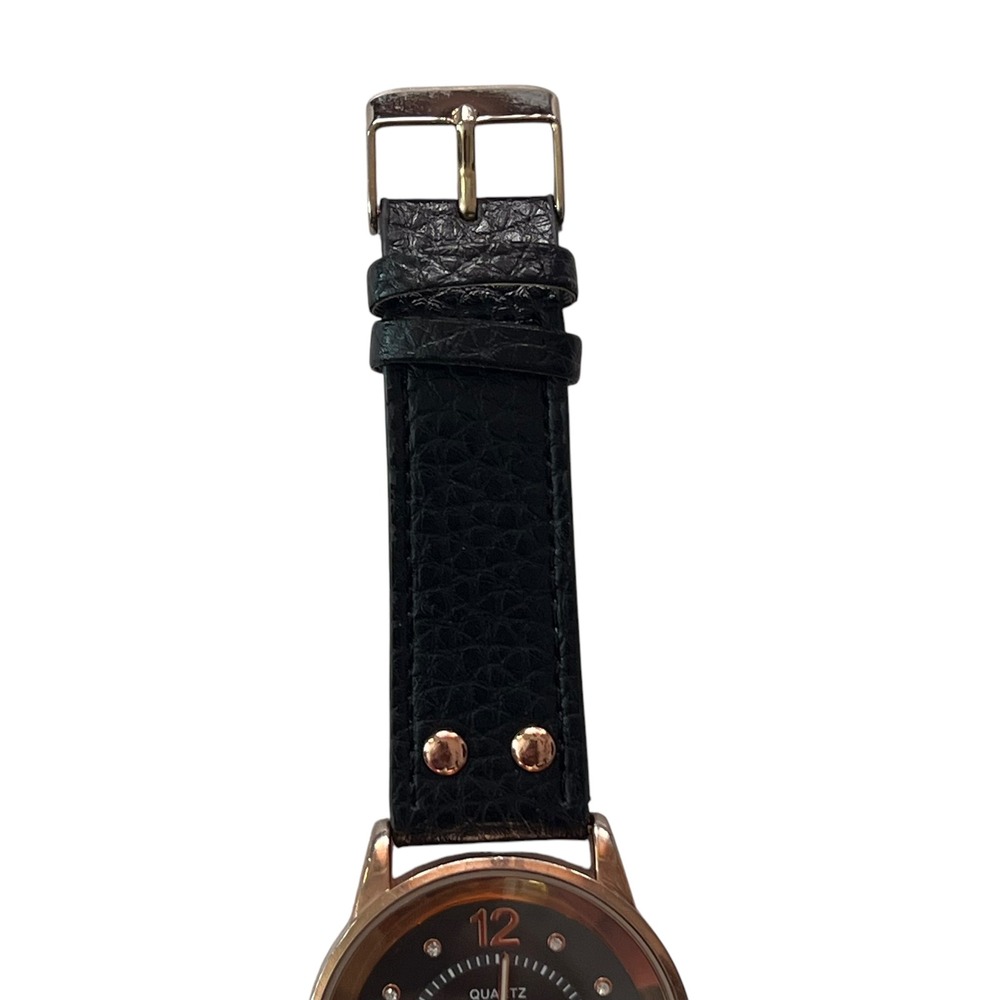 Quartz Watch Rhinestone‎ Accent Markers Black Band Rose Gold Tone Bezel - Picture 6 of 14